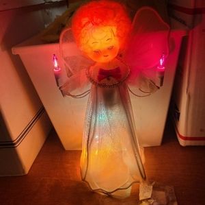 Vintage 7” White and red Angel Light Up Christmas Tree Topper MCM - Works Great!